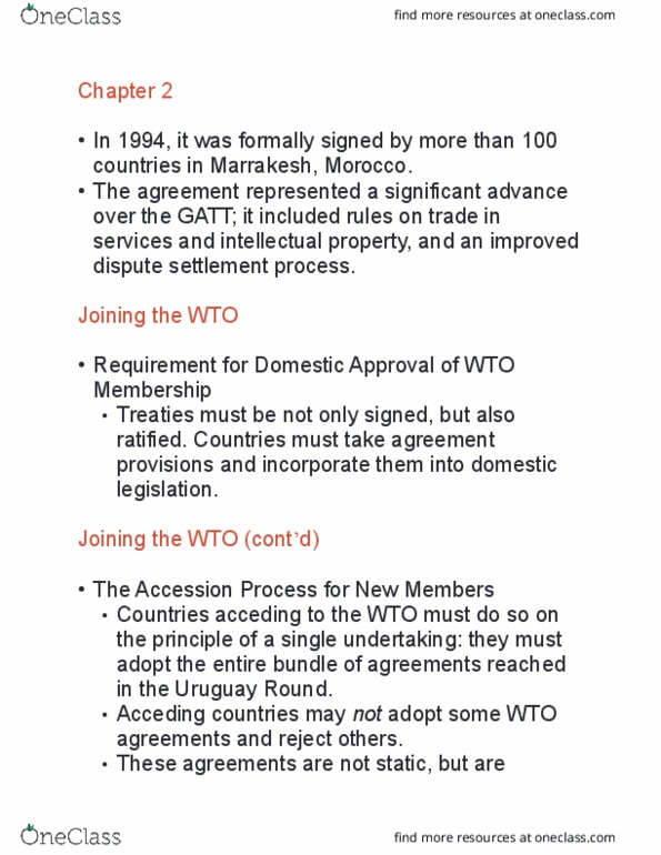 International Business SIB520 Chapter Notes - Chapter 2: Uruguay Round, World Trade Organization, General Agreement On Tariffs And Trade thumbnail