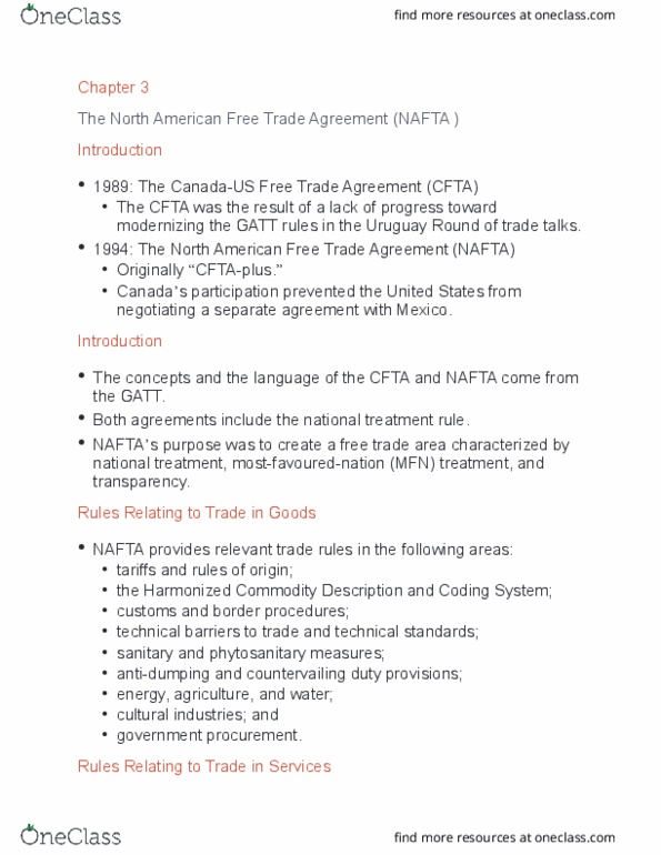 International Business SIB520 Chapter Notes - Chapter 3: North American Free Trade Agreement, Chemins De Fer Et Transport Automobile, Uruguay Round thumbnail