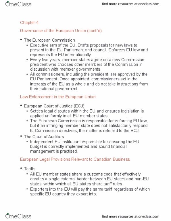 International Business SIB520 Chapter Notes - Chapter 4: Budget Of The European Union, Canadian Business, Caribbean Community thumbnail
