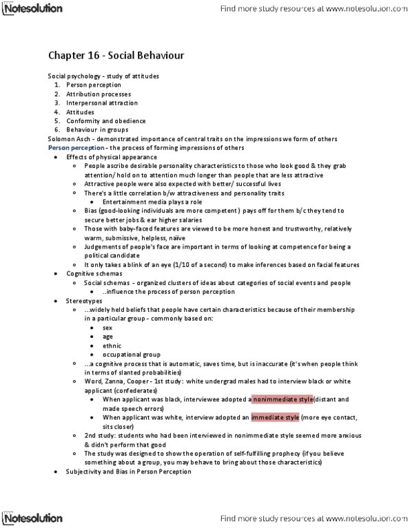 PSY100Y5 Chapter Notes - Chapter 16: Social Neuroscience, Wield, Observational Learning thumbnail