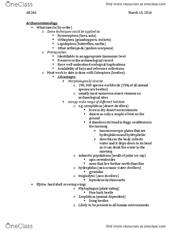 AR246 Lecture Notes - Lecture 7: Bark Beetle, Polar Ice Cap, Environmental Archaeology thumbnail