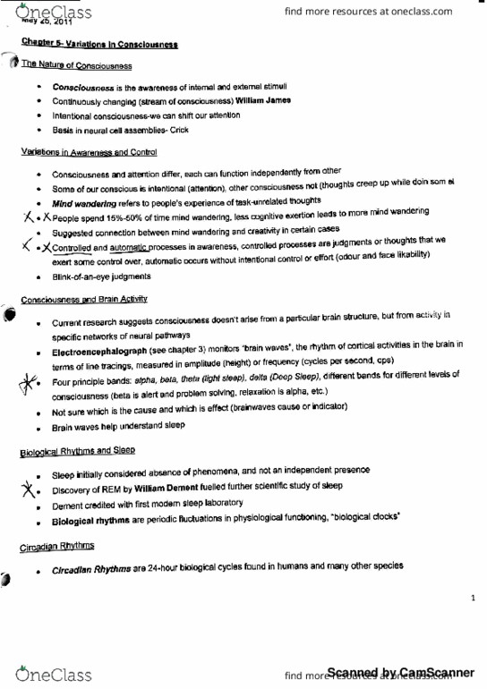 PSYC 1010 Chapter 5: Psych 1010 Chapter 5 Variations in consciousness thumbnail