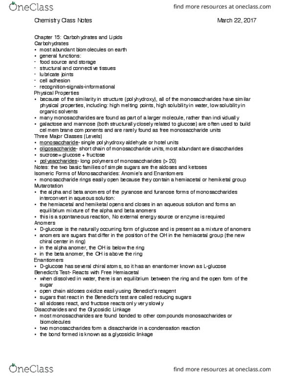 BMB 208 Lecture Notes - Lecture 10: Hemiacetal, Mutarotation, Enantiomer thumbnail