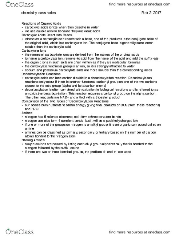 BMB 208 Lecture Notes - Lecture 8: Decarboxylation, Conjugate Acid, Carboxylate thumbnail