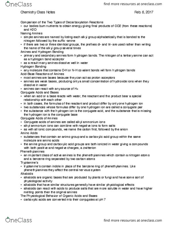 BMB 208 Lecture Notes - Lecture 3: Amine, Hydrogen Bond, Conjugate Acid thumbnail