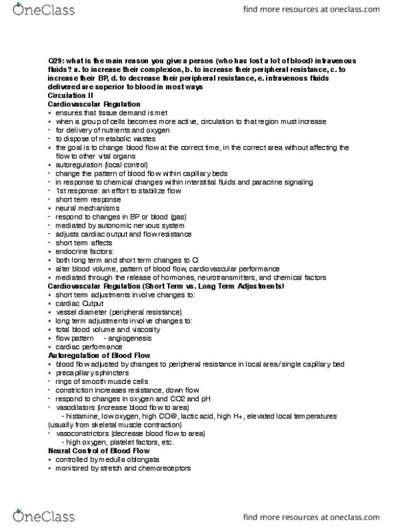 BIO 208 Lecture Notes - Lecture 6: Medulla Oblongata, Capillary, Vascular Resistance thumbnail