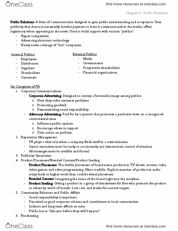 Management and Organizational Studies 3322F/G Chapter Notes - Chapter 9: Press Release thumbnail