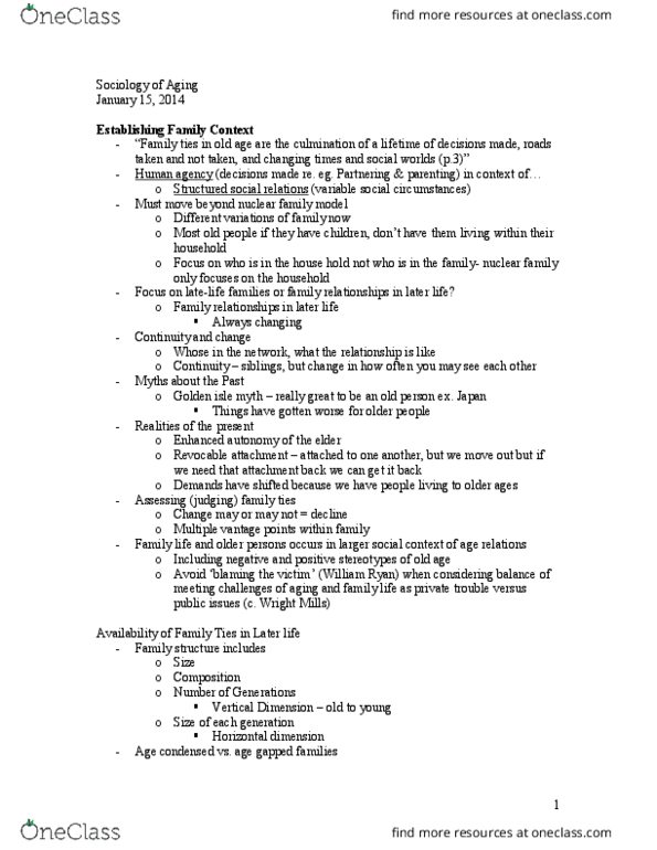 Sociology 2202 Lecture Notes - Lecture 11: Nuclear Family, Independent Living, Grater thumbnail