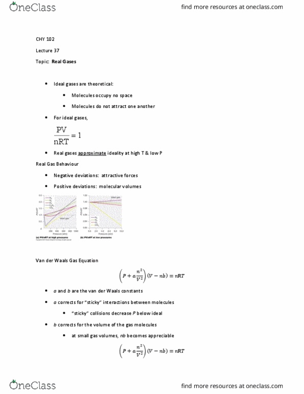CHY 102 Lecture Notes - Lecture 37: Molar Mass, Gas Laws, Ideal Gas Law thumbnail