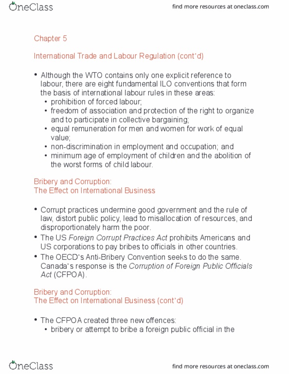 International Business SIB520 Chapter Notes - Chapter 5: Foreign Corrupt Practices Act, Corrupt Practices, World Trade Organization thumbnail