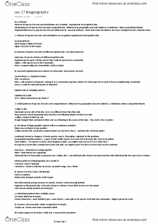 Biology 2483A Lecture Notes - Lecture 17: Insular Biogeography, Spatial Scale, Species Richness thumbnail