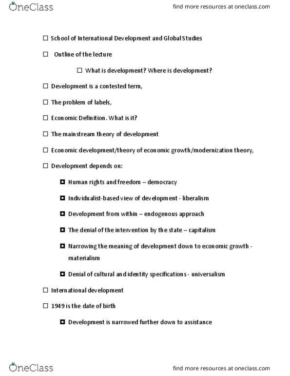 DVM 1100 Lecture Notes - Lecture 1: International Development thumbnail