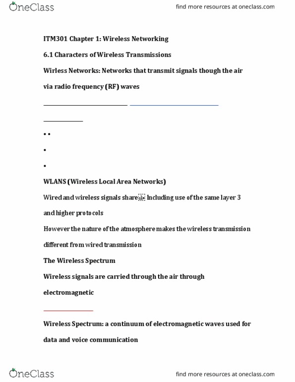 ITM 301 Lecture Notes - Lecture 1: Spectrum Management, Wi-Fi, Frequency Allocation thumbnail