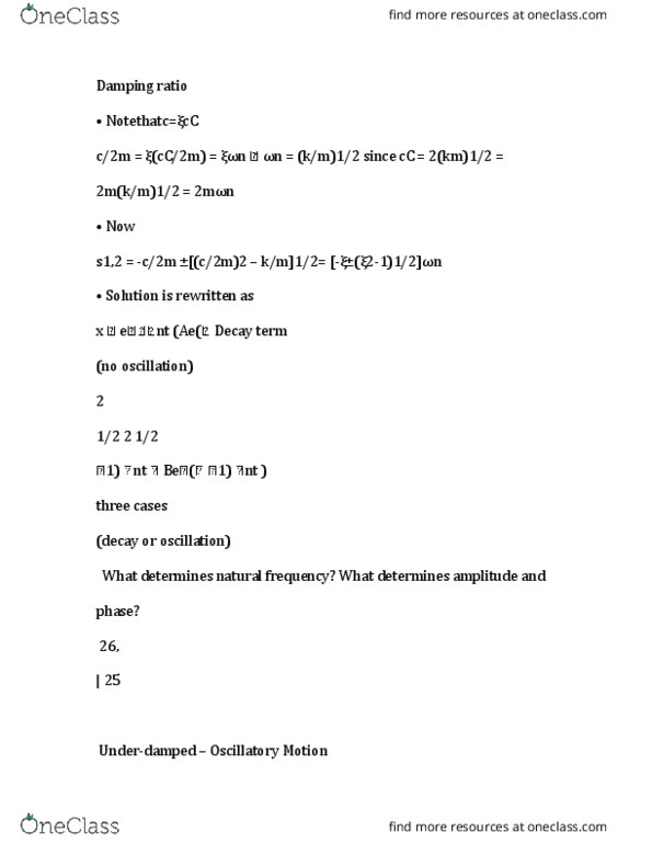 AER 403 Lecture Notes - Lecture 11: Damping Ratio, Vibration, Inverse Trigonometric Functions thumbnail