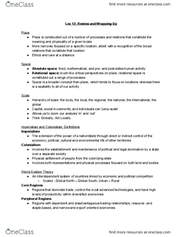 GGRA02H3 Lecture Notes - Lecture 12: Think Globally, Act Locally, Nationstates, Neoliberalism thumbnail