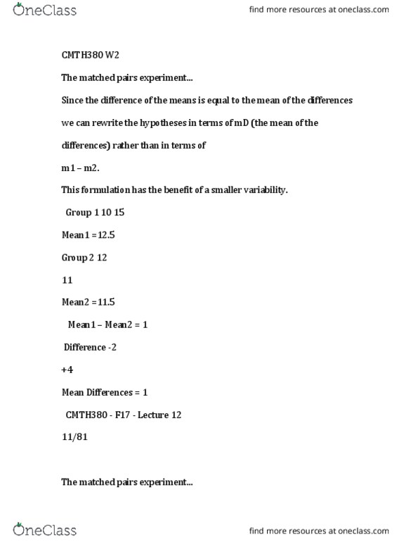MTH 380 Lecture Notes - Lecture 2: Mean Absolute Difference, Statistical Hypothesis Testing, Confidence Interval thumbnail