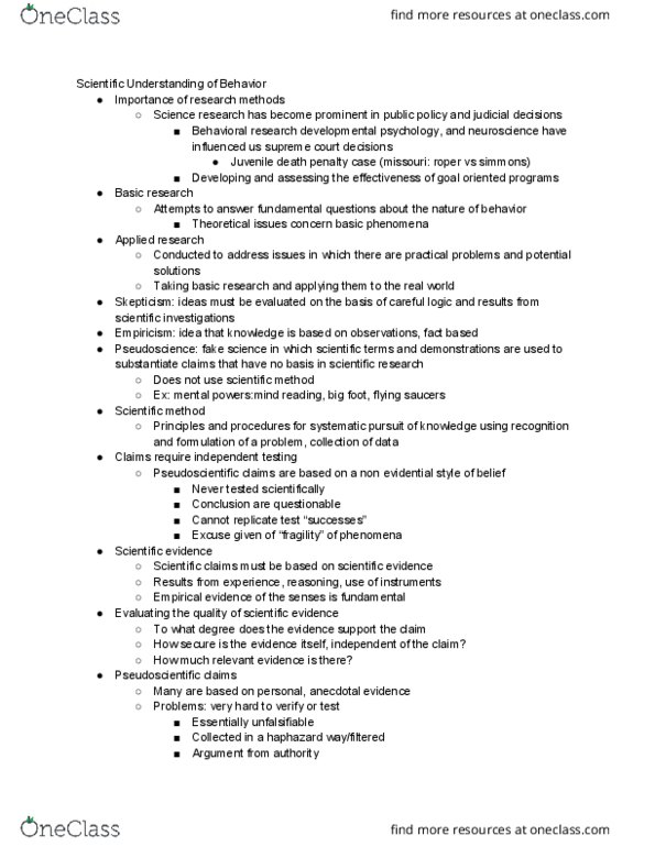 SPHR 2102 Lecture Notes - Lecture 1: Pseudoscience, Scientific Method, Developmental Psychology thumbnail