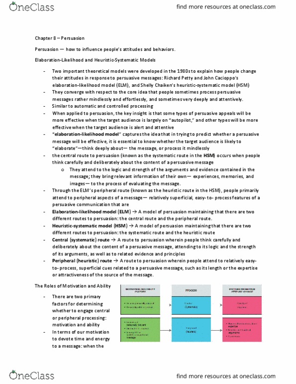 PSYB10H3 Chapter Notes - Chapter 8: Richard Petty, Attitude Change, Metacognition thumbnail