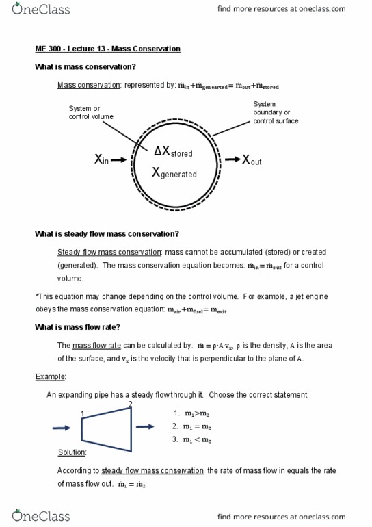 METEO 300 Lecture Notes - Lecture 13: Mass Flow Rate, Conservation Of Mass, Control Volume thumbnail
