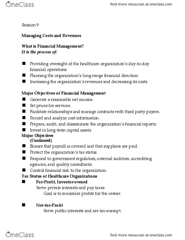 PUBH 3130 Lecture Notes - Lecture 8: Chief Executive Officer, Session 9, Managed Care thumbnail