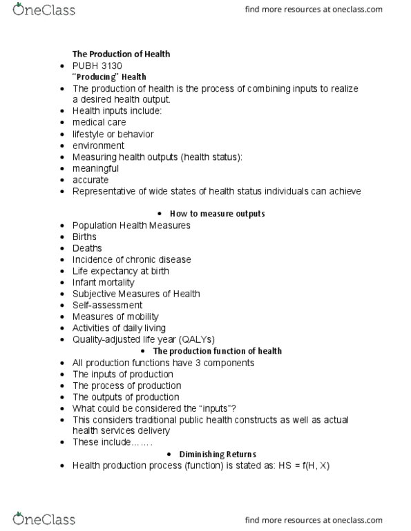 PUBH 3130 Lecture Notes - Lecture 17: Diminishing Returns, Production Function thumbnail