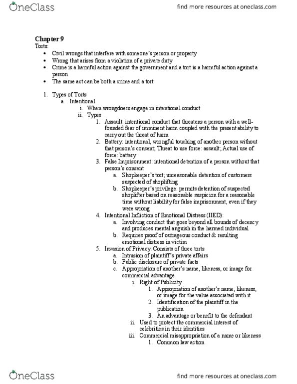 BSLW1021 Chapter Notes - Chapter 9: False Imprisonment, Shoplifting, Federal Tort Claims Act thumbnail