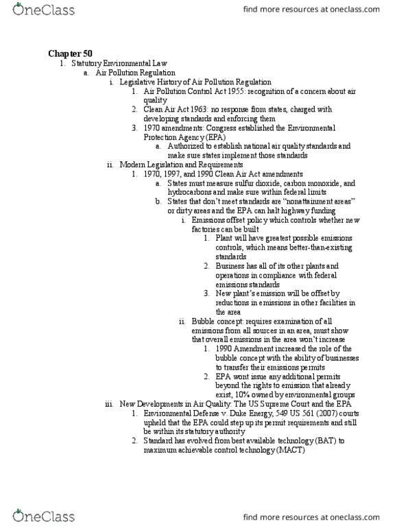 BSLW1021 Chapter Notes - Chapter 50: Clean Water Act, Air Pollution Control Act, National Ambient Air Quality Standards thumbnail