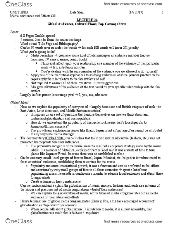 CMST 3K03 Lecture Notes - Lecture 24: Global Metal, 68 Pages, Japan Today thumbnail