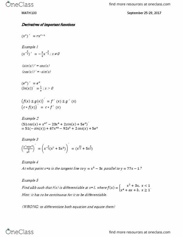 MATH 100 Lecture Notes - Lecture 4: Differentiable Function thumbnail