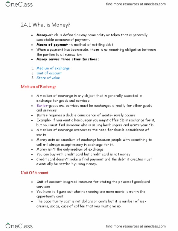 ECON 1010 Lecture Notes - Lecture 11: Opportunity Cost, Debit Card thumbnail