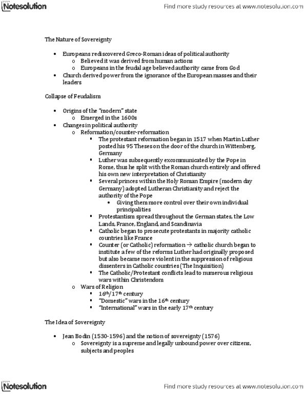 POLS 110 Lecture Notes - Extraterritoriality, World Politics, Jean Bodin thumbnail