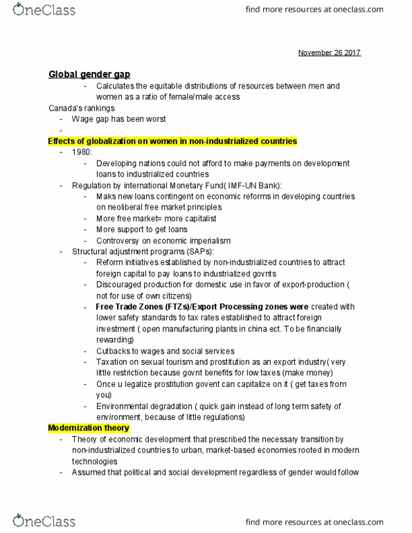 WS100 Lecture Notes - Lecture 16: Sex Tourism, Gender Pay Gap, Environmental Degradation thumbnail