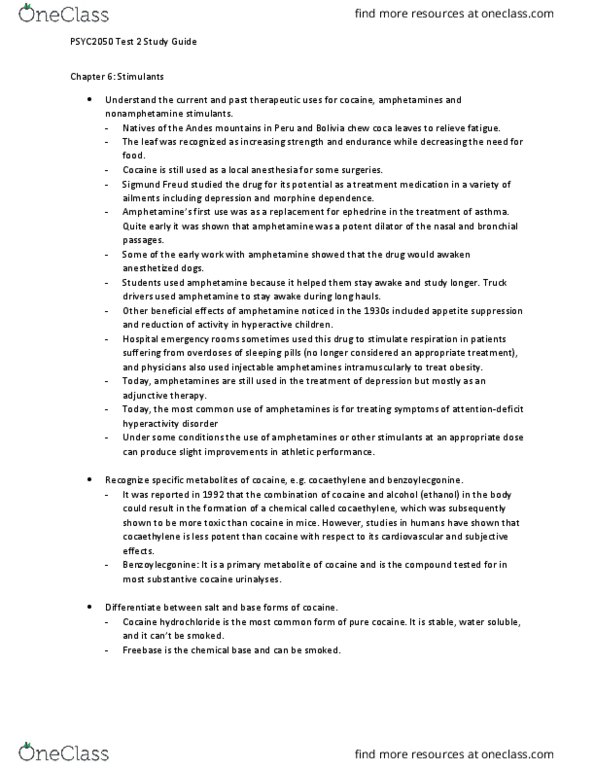 PSYC 2050 Chapter Notes - Chapter 6: Cocaethylene, Benzoylecgonine, Bronchus thumbnail