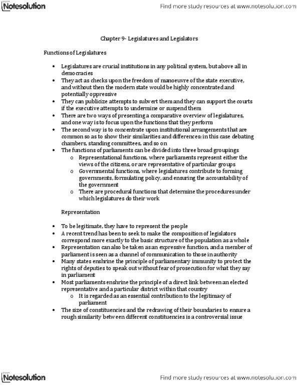 POLS 110 Chapter Notes - Chapter 9: Huayan, Unicameralism, Parliamentary Immunity thumbnail