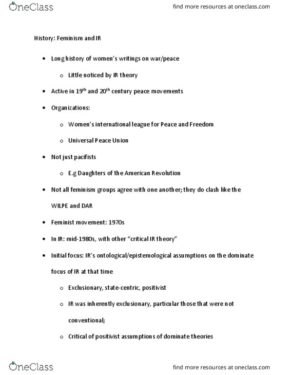 POL 2103 Chapter Notes - Chapter 23: Universal Peace Union, Feminist Movement thumbnail