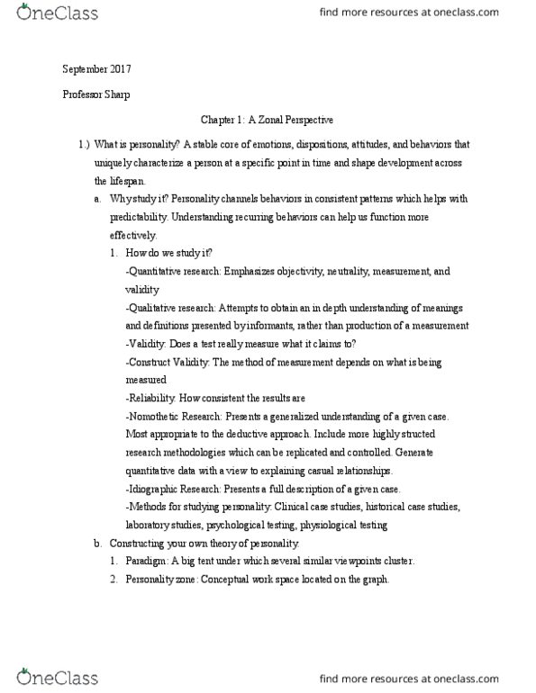 PSYC 3400 Lecture Notes - Lecture 2: Big Tent, Nomothetic, Determinism thumbnail