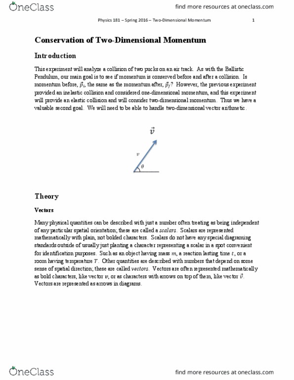 PHYSIC 181 Lecture Notes - Lecture 1: Inelastic Collision, Elastic Collision, Pythagorean Theorem thumbnail