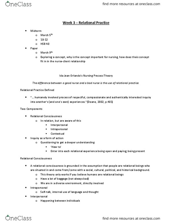 Nursing 1170A/B Lecture Notes - Lecture 3: Nursing Process, Deeper Understanding, Interpersonal Relationship thumbnail