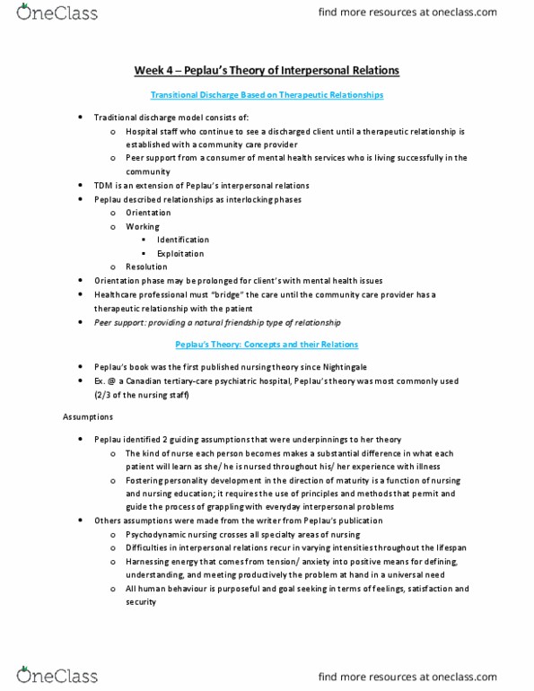 Nursing 1170A/B Lecture Notes - Lecture 4: Psychiatric And Mental Health Nursing, Peer Support, Nursing Theory thumbnail