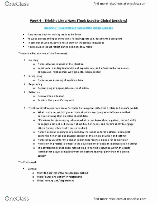 Nursing 1160A/B Lecture Notes - Lecture 4: Therapeutic Relationship, Medical Error, Nursing Process thumbnail