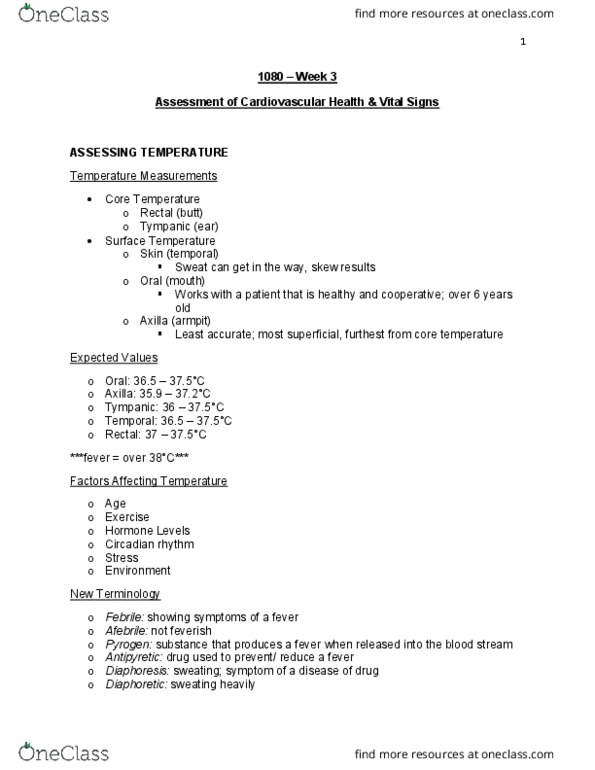 Nursing 1080A/B Lecture Notes - Lecture 3: Circadian Rhythm, Human Body Temperature, Perspiration thumbnail