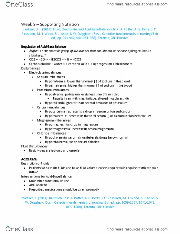 Nursing 2230A/B Chapter Notes - Chapter 9: Hypocalcaemia, Hypernatremia, Hypercalcaemia thumbnail