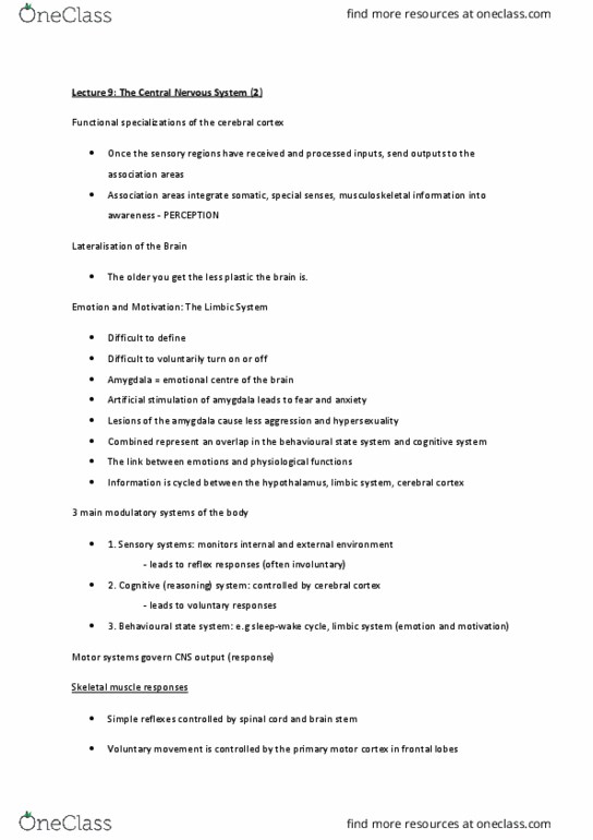 BIOC32H3 Lecture Notes - Lecture 10: Primary Motor Cortex, Cerebral Cortex, Basal Ganglia thumbnail