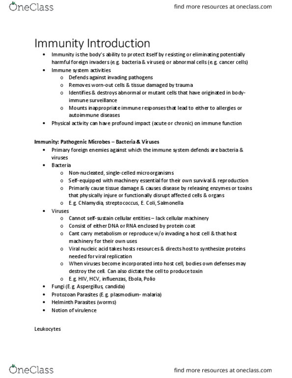 KINE 2011 Chapter Notes - Chapter 5.1: Aspergillus, Streptococcus, Immune System thumbnail