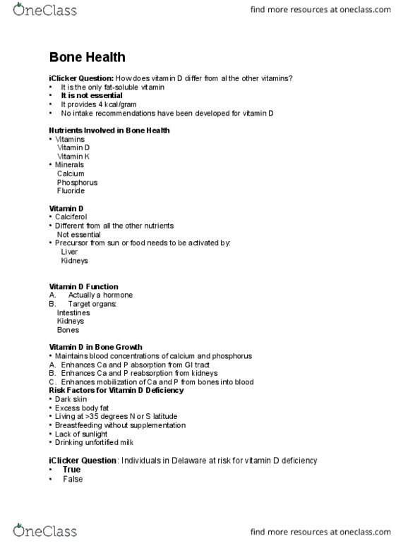 NTDT200 Lecture Notes - Lecture 8: Vitamin D Deficiency, Fluoride Toxicity, Kidney Stone Disease thumbnail