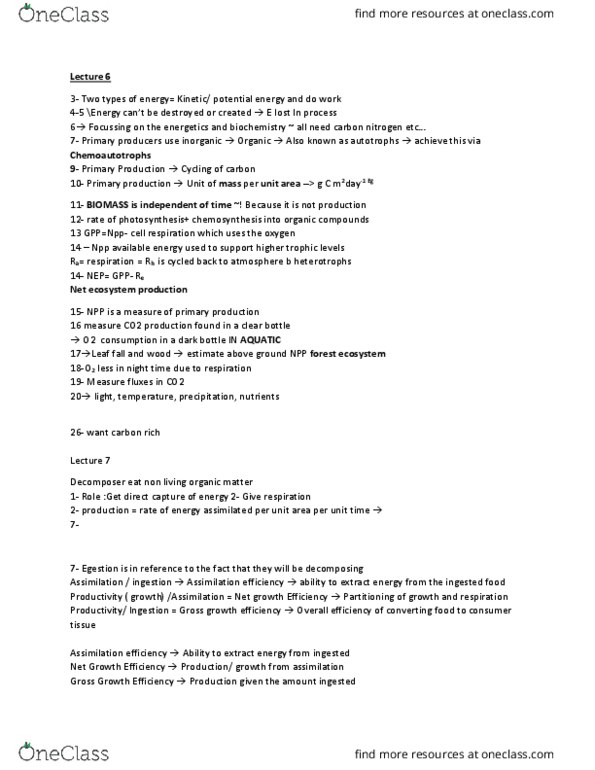 BIOL350 Lecture Notes - Lecture 6: Defecation, Cellular Respiration, Chemosynthesis thumbnail