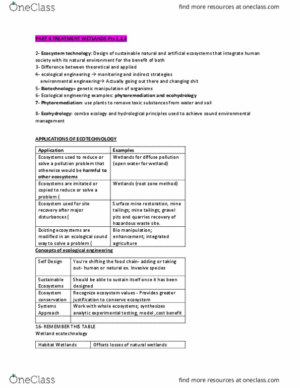 BIOL462 Lecture Notes - Lecture 10: Ecological Engineering, Ecohydrology, Ecotechnology thumbnail