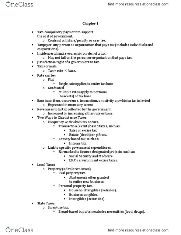 ACCT40610 Lecture Notes - Lecture 1: Property Tax, Ad Valorem Tax, User Fee thumbnail