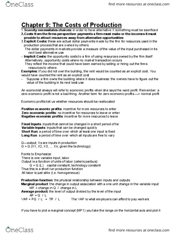 ECON101 Lecture Notes - Lecture 6: Ceteris Paribus, Marginal Cost, Production Function thumbnail