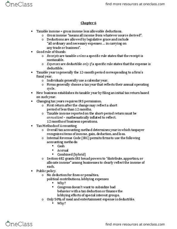 ACCT40610 Lecture Notes - Lecture 6: Internal Revenue Code, Constructive Receipt, Tax Deduction thumbnail